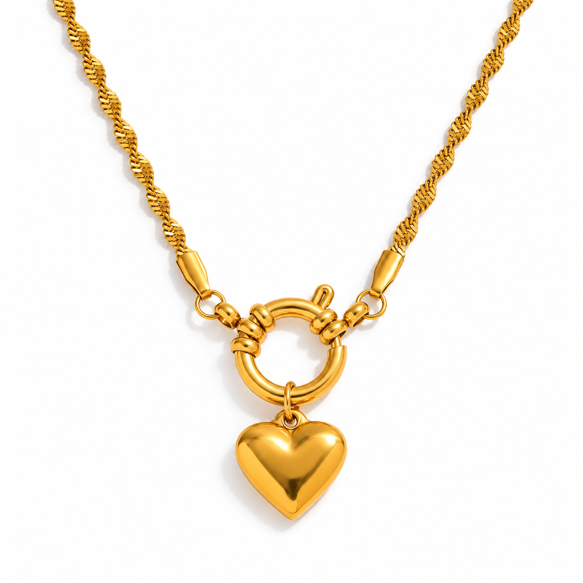 Cora — Collar dorado con corazón y cadena torcida